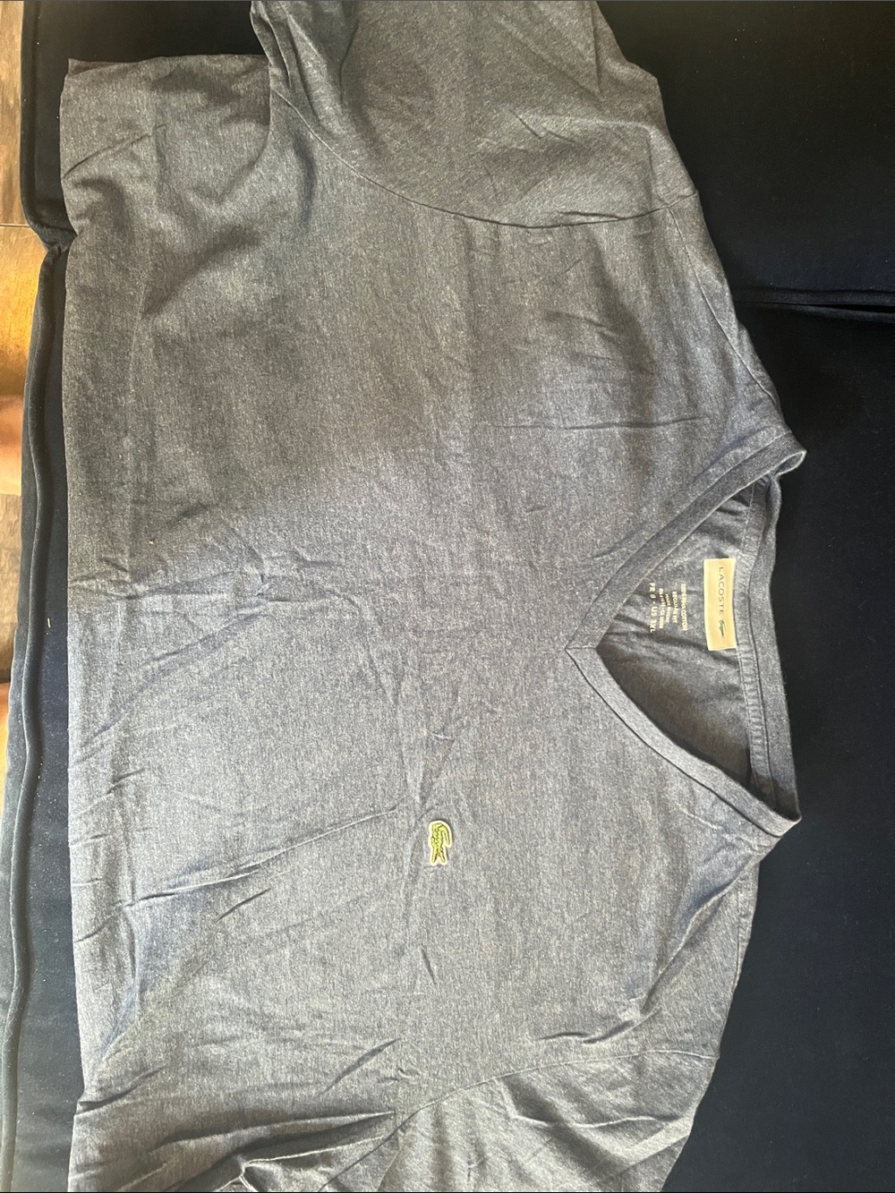 Lacoste Heather denim blue V-Neck Tee with Green Croc Emblem